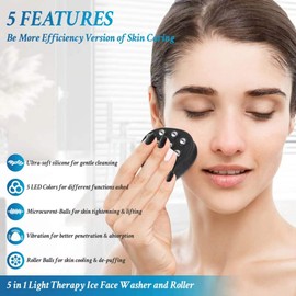 Silicone Face Scrubber + Ice Roller Balls for Face,2 in 1 Electric Face Body Cleansing Brush/with Lights/Microcurrent/Dry-Cleansing/Massage, Daily Skin Care for Lift & Tighten & DePuff
