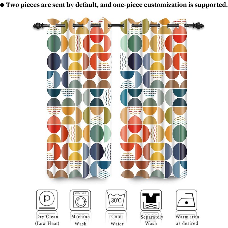 Colorful Abstract Curtains Geometric Circle, Mid Century Modern, 42x84in