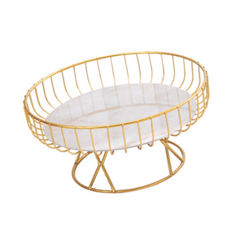 Fruit Tray Hollow Design High Foot Iron Marblel Decorative Practical