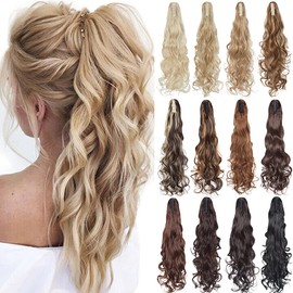 S-noilite 24" Long Curly Ponytail Extension Claw Clip in Ponytails Jaw Clip on Ponytails Hair Extension Hairpiece Synthetic Wave Pony Tails for Women Dark Blonde mix Bleach Blonde