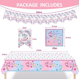 Gender Reveal Baby Party Baptism Set - Includes Banner, Tablecloth, and 20 Napkins, Ideal for Baby Gender Reveal Celebration, Pink and Blue Theme for Unique Party Décor for Special Moments