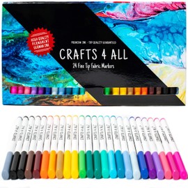 Crafts 4 All Fabric Pens for Clothes - Pack of 24 No Fade, Fabric Markers Permanent for Textile - No Bleed, Machine Washable Shoe Markers for Fabric Decorating - Laundry Marker, Erases Stains Easily
