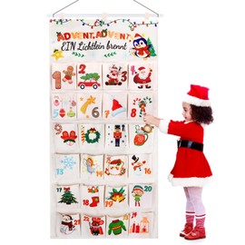 Advent Calendar 2024 as Wall Calendar Made of Fabric, Advent Calendar for Filling, Reusable with 24 Fabric Bags, Christmas Calendar Advent Calendar for Hanging, Christmas Decoration, Party Favours
