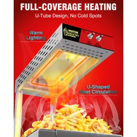 Wantjoin French Fry Warmer Commercial - 450W Electric Stainless Steel Heat Lamp for Food with Scoop, Countertop Standing Warming Dump Station Heat Light for Fried Food at Home, Restaurant, Silver