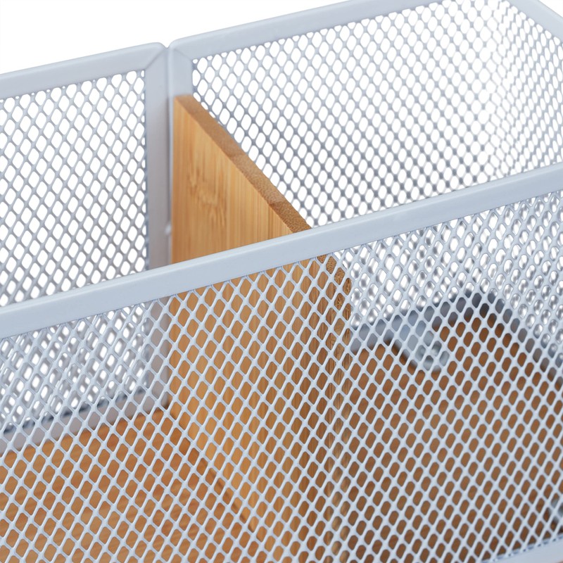 Relaxdays Pen Holder, Bamboo & Metal Mesh, H x W