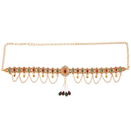 Efulgenz Indian Kamarbandh for Women Antique Gold Jewelry Multicolor Indian Bollywood Crystal Faux Kundan Pearl Vintage Waist Belt Belly Chain Kamarbandh Bridal Dangle Tassel Body Jewelry