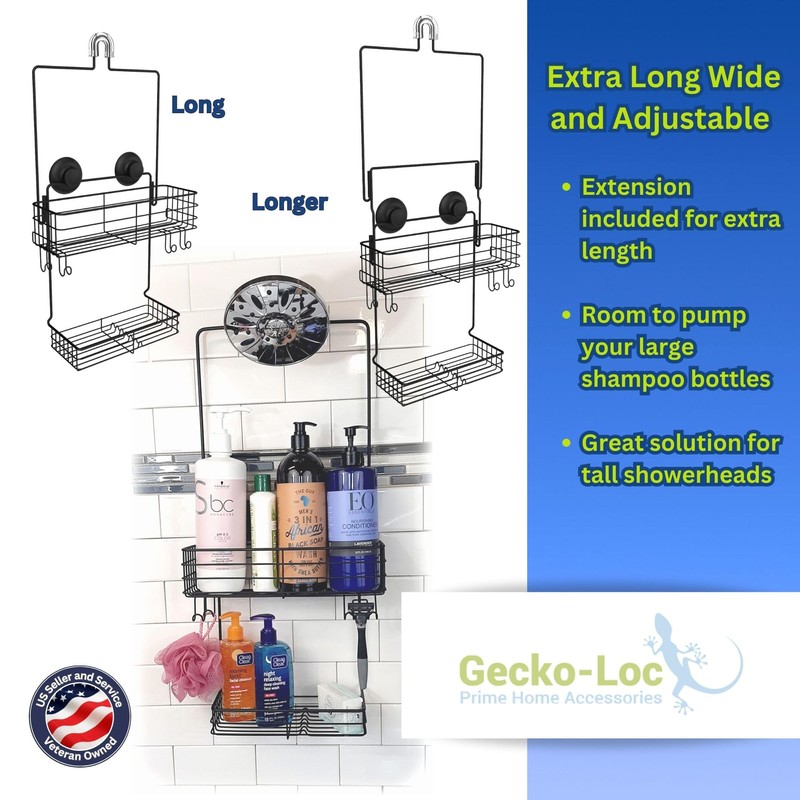 Gecko-Loc Extra Long Wide Adjustable Length over the showerhead hanging