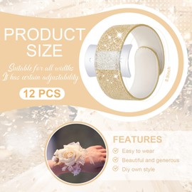 Relaxgiant 12 Pieces Slaplet Wristlets Wrist Corsage Bracelets Corsage Wristlet Band Floral Slaplets Wedding Bracelets DIY Wrist Corsages Accessories for Bridesmaid Bridal Shower Party Prom(Gold)