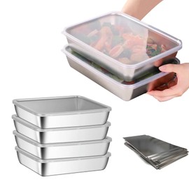 Epunk 4-Piece 304 Stainless Steel Food Containers Set with Lids - 25.5x20x5 cm Airtight Deli Containers, Dishwasher-Safe for Meal Prep & Fridge Storage (BPA-Free) (Upgrade)