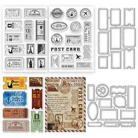 ACRNIGHEET 48Pcs Vintage Clear Stamps and Dies for Card Making Postcards Postmarks Labels Rubber Clear Stamps Retro Template for Album Paper Scrapbooking Photo Journal DIY Crafting