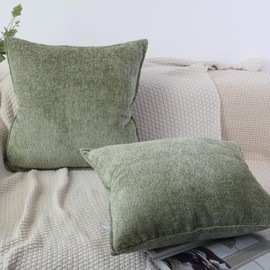 OYIMUA Green Cushion Covers 45 x 45 Set of 2 Chenille Premium Textured Throw Pillow Cases Soft Square Cushion Cover 18x18 Decorative Sofa Pillows Covers for Living Room Bedroom