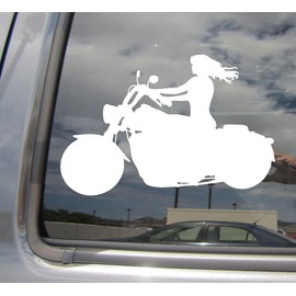 Girl Motorcycle Rider Cycle Old Lady Biker Auto Vinyl Decal Cars Trucks Emblem Walls Laptop 6 х 3.9 inch