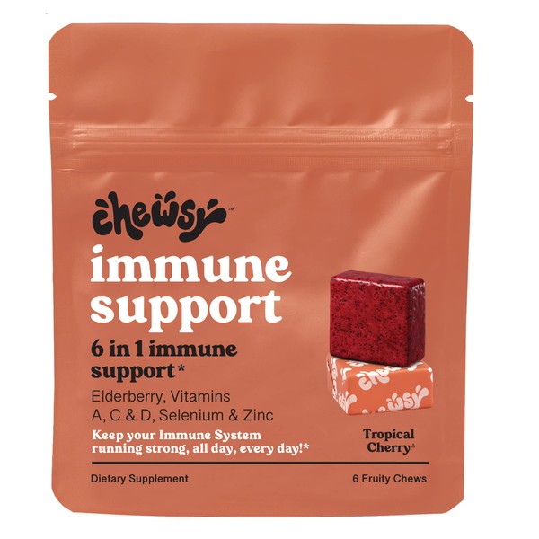 CHEWSY 6-in-1 Immune Support Supplement Fruity Chews with Elderberry, Vitamin C, A & D, Zinc & Selenium - 6-Day Supply, Individually Wrapped Immunity Vitamins Chews for Adults and Kids