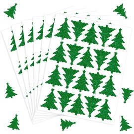 Whaline 500Pcs Christmas Tree Stickers Glitter Paper Envelope Seal Decals Green Xmas Self-Adhesive Labels for Winter Holiday Invitation Greeting Card Scrapbook, 2 x 1.6 in