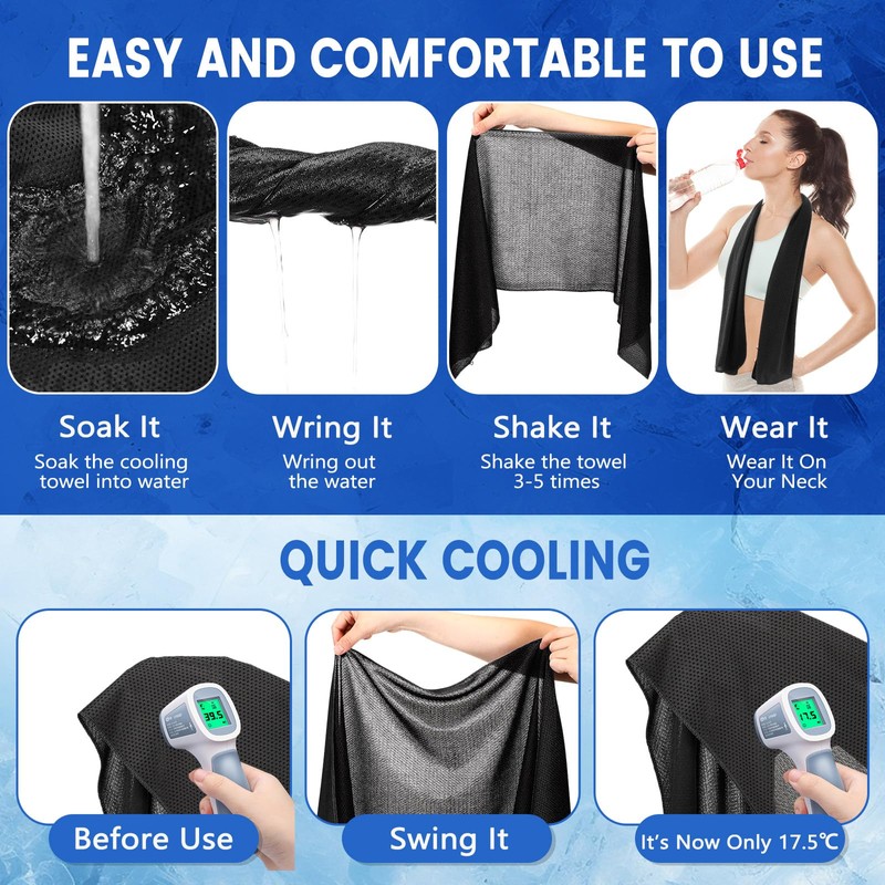 30 Pack Cooling Towels Bulk Microfiber Breathable, Classic