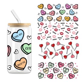 4pcs Valentine's Day Lip Heart UV DTF Cup Wraps Transfer Waterproof Sticker for Glass Cups Furniture Craft DIY Crafts，Rub on Transfer Stickers for DIY Water Bottle Laptop Decal Wood Car
