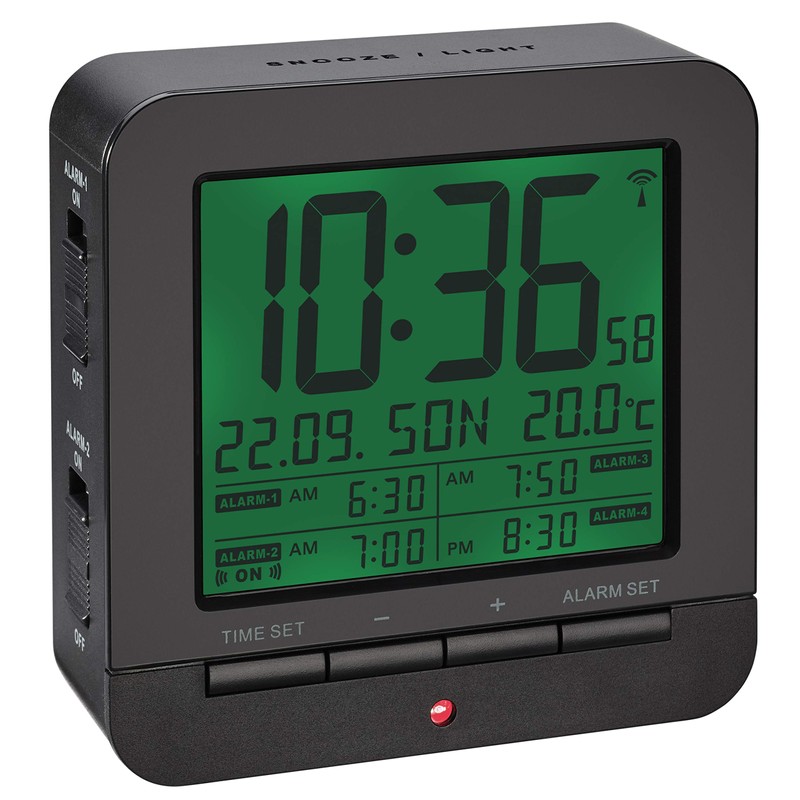 TFA Dostmann 60.2536 Digital Radio Controlled Alarm Clock with 4