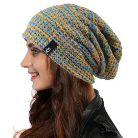 Ruphedy Women Slouchy Beanie Hat Knit Long Baggy Slouch Skull Cap for Winter (B08w-Blue/Multi)