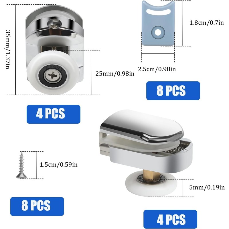 Cokritsm Shower Door Rollers, 25 mm, Shower Cubicle Rollers, 8