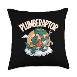 Plumbing Dinosaur T-Rex Pipe Wrench Dino Funny Plumber Throw Pillow