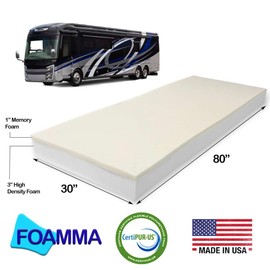 Foamma 4” x 30” x 80” Camper/RV Travel Memory Foam Bunk Mattress Replacement, Made in USA, Comfortable, Travel Trailer, CertiPUR-US Certified, Cover Not Included