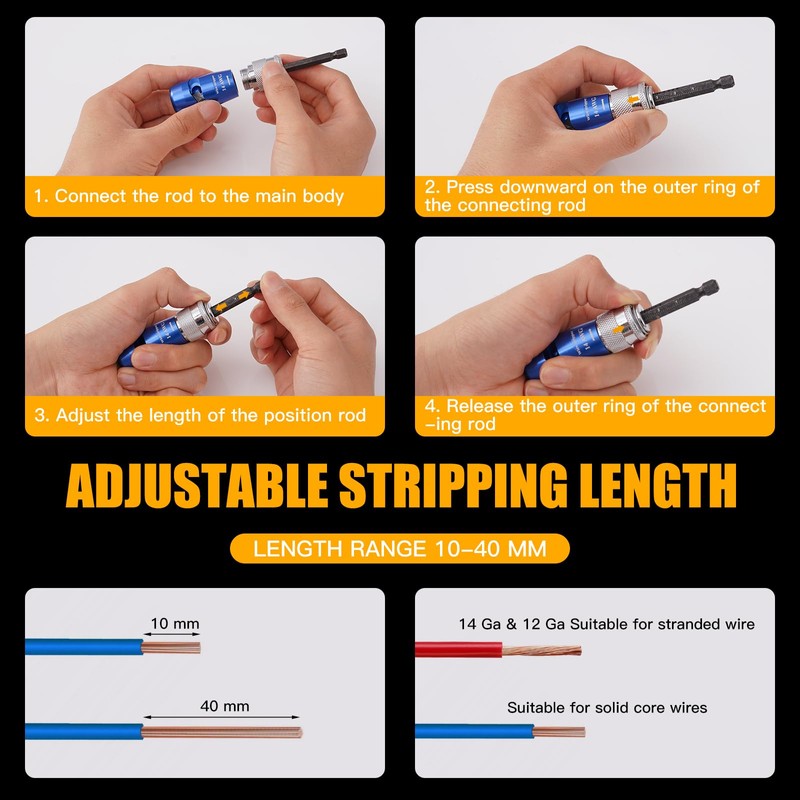 Wire Stripper for Drill, 14-12-10-8-6 AWG Gauge Wire Twister Tool