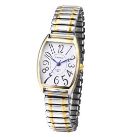 JewelryWe Women's Easy Reader Watch: Analog Watch Gold Silver Plated Elastic Band Wristwatch for Christmas