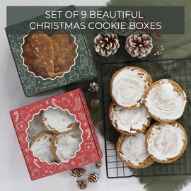 Beautiful Christmas Cookie Boxes Set Of 9 - Cute Containers Are Perfect To Share Delicious Homemade Cookies, Candy Or Cupcakes With Friends & Family - Sturdy Tins With Lids For Holiday Gift Giving