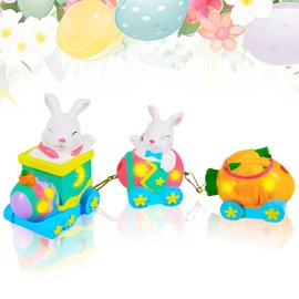 Rileryan Easter Rabbit Train Figurines Decor Easter Village Centerpieces for Table Shelf Sitters Tabletop Mantel Desk Decoration Dining Room Home Indoor Decorations Gift