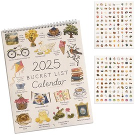2025 Bucket List Calendar,12 Months Large Double spiral Wire-Binding Wall Calendar with Hook,To-Do List & Notes, Wall Calendar for Planning