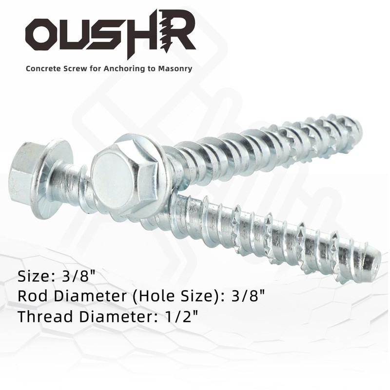 3/8" x 3" Concrete Screws, Zinc Plated Large Diameter Concrete