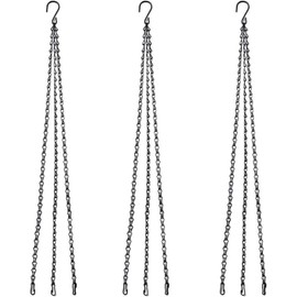 MZMing Pack of 3 76 cm Hanging Baskets, 3-Strand Metal Chain, Replacement Chain Hanger with Hook and Clip for Hanging Garden Flower Pots, Planters, Bird Feeders, Lanterns, Chalkboards Ornaments - Black