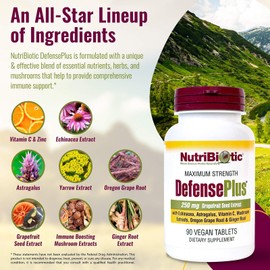NutriBiotic 90 Count Herbal Immune Support Supplement with Vitamin C Zinc and Mushrooms