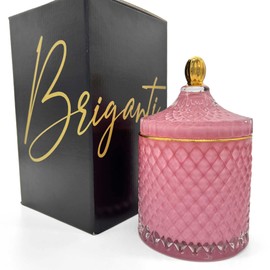 BRIGANTI Large Pink Candles in Studded Glass Jar, Decorative Soy Wax Candles for Home, Long Lasting Aromatherapy, Natural Essential Oil Fragrance Blend, Pomegranate Scented (16oz Pomegranate Bliss)