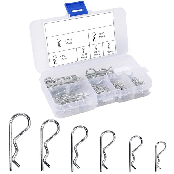 R Pin Cotter Pin Set of 100 Snap Pins, Cotter Pins, Clip Pins, Beta Pins, Body Clips, For Automobiles, Trucks, Motorcycles, Machinery, Electrical Equipment, Repair, Stainless Steel, Cotter Pins, Storage Case, Very Convenient, 6 Sizes