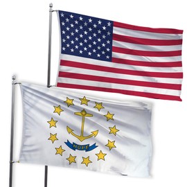 USA and Rhode Island 3x5ft Flag Bundle Set - Printed USA flag & Printed Rhode Island State Flag - Strong Durable Polyester American Flag Set