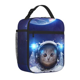 VIELEGELD Cat Lunch Bag, Reusable Insulated Lunch Box Large Capacity Meal Tote for Kids Women Men Cooler Bag, Durability of Zippered Lunch Tote for Work School Picnic Travel, Space Cat