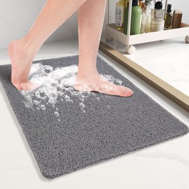 Shower Mats Non-Slip, 16x24 Inch, Fast Drying Bath Tub Mats, Can be Cut PVC Loofah Bathroom Mats, Loofah Mats for Shower and Bathroom, Kitchen, Quick Drying（Grey）