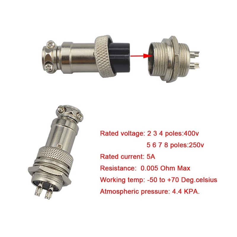 QitinDasen 6Pcs Premium 4 Pin GX16 Aviation Connector, 5A 16mm