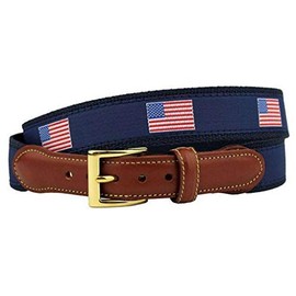 COUNTRY CLUB PREP American Flag Leather Tab in Navy Belt Men | Flat Solid Buckle Closure & 100% Leather | 1.25" Width, Size: 38 (Fits Size 36 Pants)