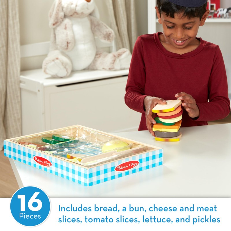 Melissa & Doug Wooden Sandwich-Making Pretend Play Food Set Food