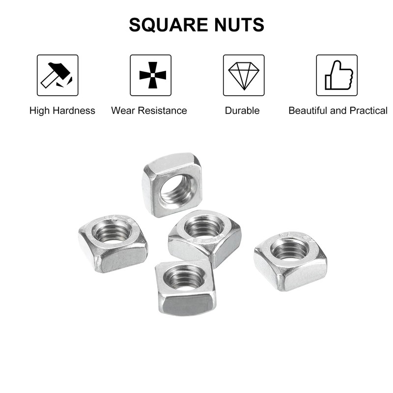 sourcing map M5-0.8x4 Square Nuts, 304 Stainless Steel Coarse Thread