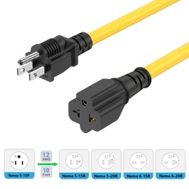 10-Ft 12AWG 15 Amp Household Plug to 20-Amp Extension Cord,Nema 5-15P to 5-20R,5-15P to 6-15R/20R T Blade 20Amp to 15Amp 12 Gauge Heavy Duty Extension Cord,125V 15A to 20A AC Power Cable