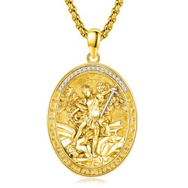 Midir&Etain St. Michael Necklace 925 Sterling Silver Gold Police St. Michael Pendant Necklace Archangel St. Michael Pendant Amulet Religious Jewelry Gift for Men Women