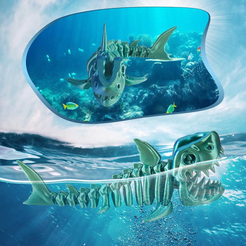 WUALAIER 3D Printed Articulated Shark Toy – Fun Movable Skeleton