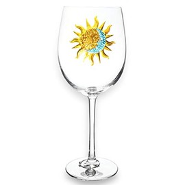 THE QUEENS' JEWELS Sun and Moon Jeweled Stemmed Wine Glass, 21 oz. - Unique Gift for Women, Birthday, Cute, Fun, Not Painted, Decorated, Bling, Bedazzled, Rhinestone