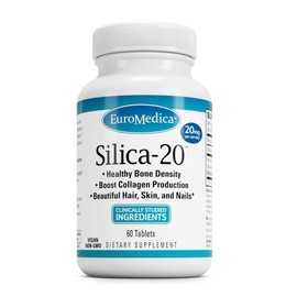 EuroMedica Silica-20 - Supplement Supports Bone Structure & Collagen Production - Strong Teeth & Healthy Bone Density Support - Aids Hair, Skin & Nails Health - 60 Tablets (30 Servings)