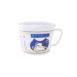TOPWCK Maneki Neko Fortune Cat Ramen Bowl Ceramic with Lid，34oz, Cute Bowls, Kids Ramen Set – Ideal Ramen Gift, Microwave and Dishwasher Safe (Lucky Cat (Blue&White))