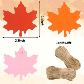 Whaline 150Pcs Fall Maple Leaf Paper Gift Tags Orange Red-Brown Pink Hanging Blank Labels with Hemp Rope for Autumn Harvest Thanksgiving Party DIY Crafts Supplies