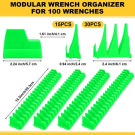 Chunful 100 pcs Modular Wrench Organizer Holder Wrench Tool Organizers Storage Racks Set with Metric & SAE Label for Tool Box Drawer Storage for Father Brother Professional Mechanics Men (Green)